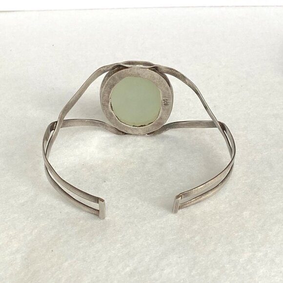 Sterling Silver 925 Large Oval Green Chalcedony Split Band Cuff Bracelet Sz 8" - Picture 8 of 16